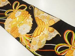 アンティーク　花薬玉に蝶模様織出し袋帯（着用可）